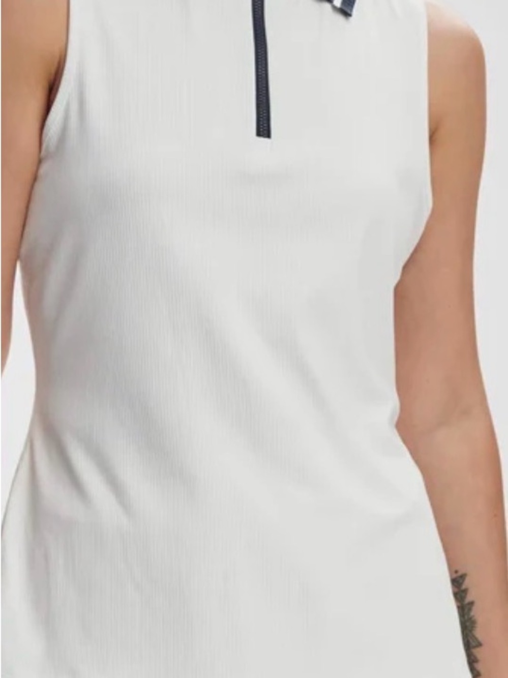 Varley White Ribbed Sleeveless Zip-Front Polo for Golf or around town